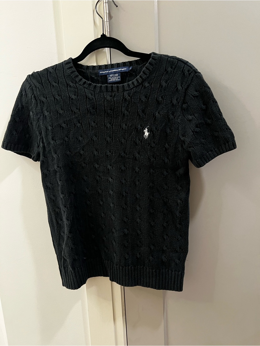 Vintage Ralph Lauren Black Cable-Knit Short Sleeve Sweater